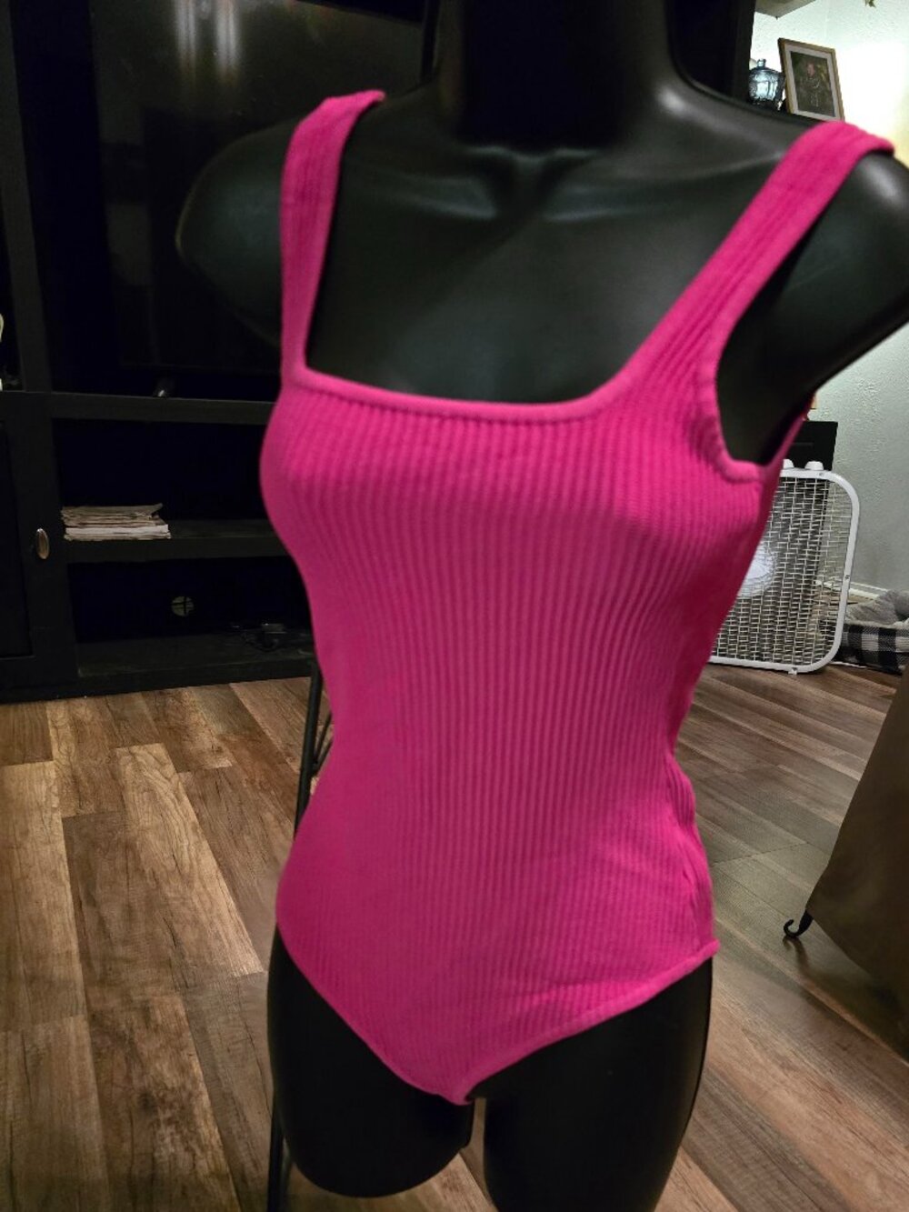 debut Hot Pink Ribbed Square-Neck Bodysuit